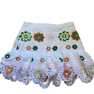 Floral Embroidered White Skirt